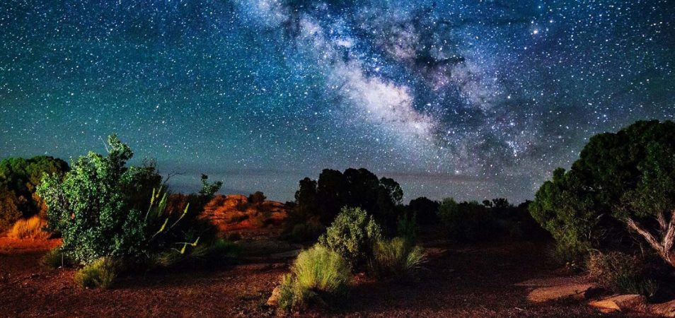 A sky full of stars in the Moab, Utah desert. 