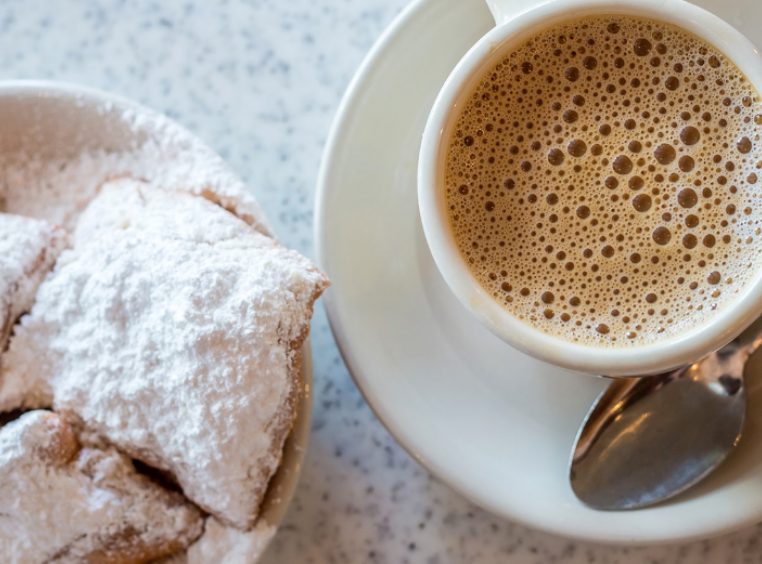 Coffee and beignets at Cafe Du Monde in New Orleans. 