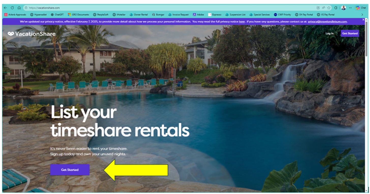 vacationshare welcome page