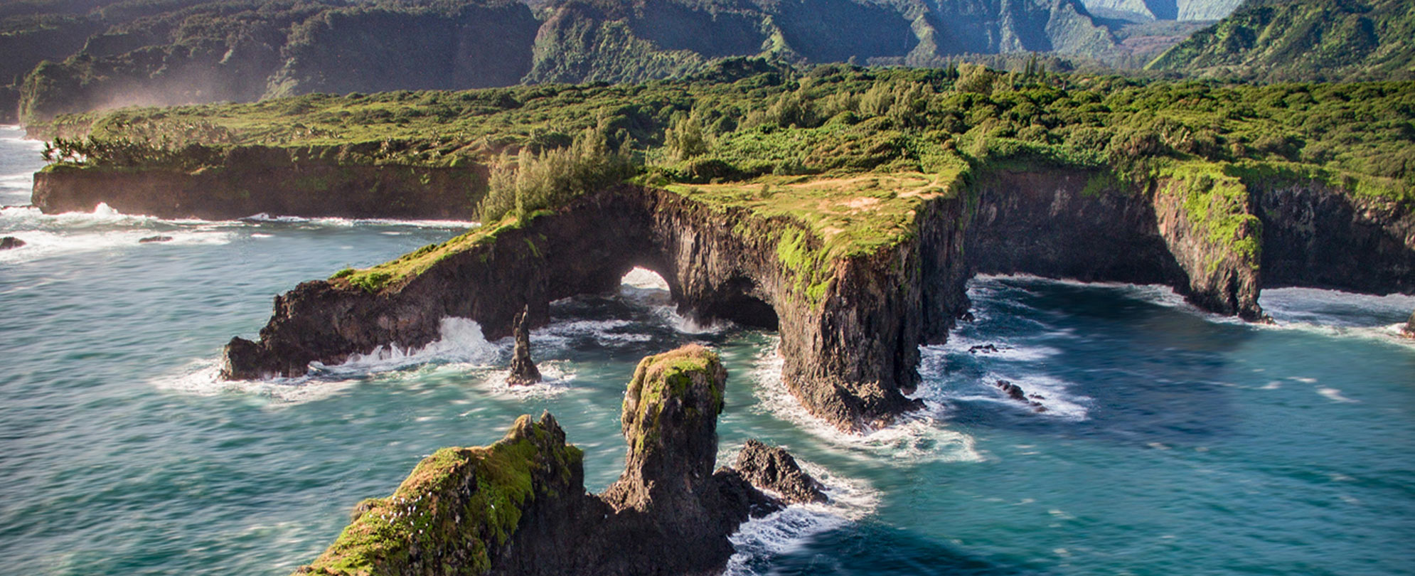 Maui, Hawaii's fabled rugged coast along the Hana Highway on the North Shore.