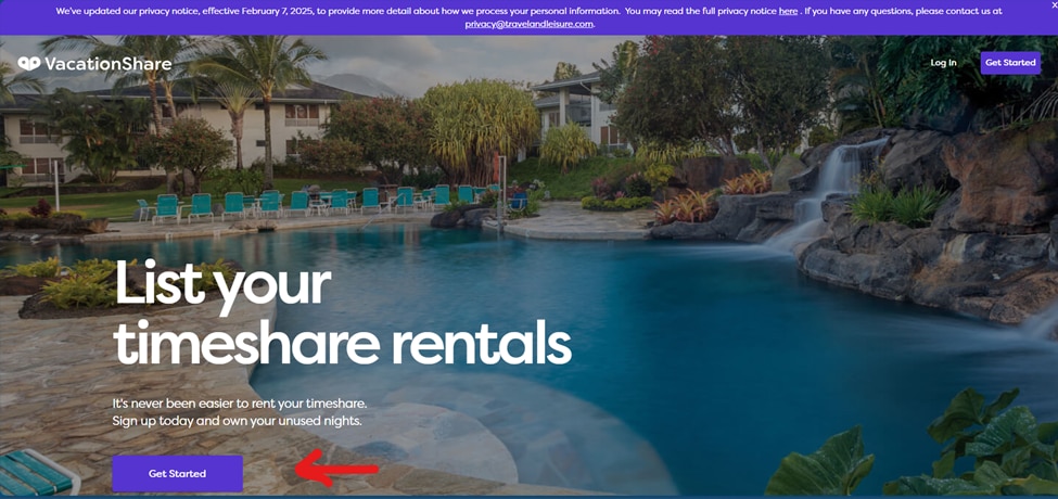 vacationshare welcome page