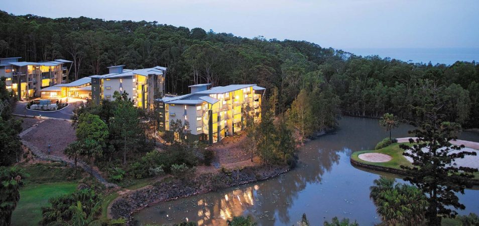 A bird's eye view of Club Wyndham Coffs Harbor resort property.