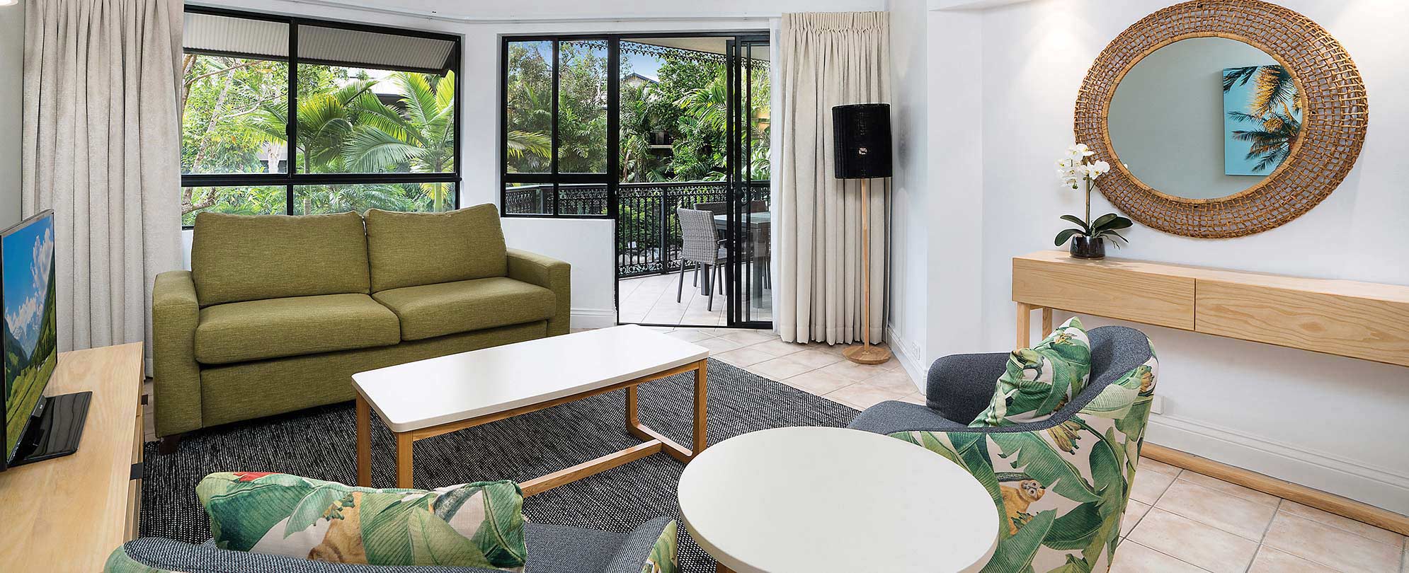 A suite living room area inside the WorldMark South Pacific Club by Wyndham Cairns. 