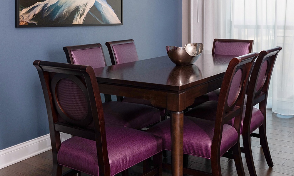 The dining room table in a Presidential Reserve suite at Worldmark Anaheim. 