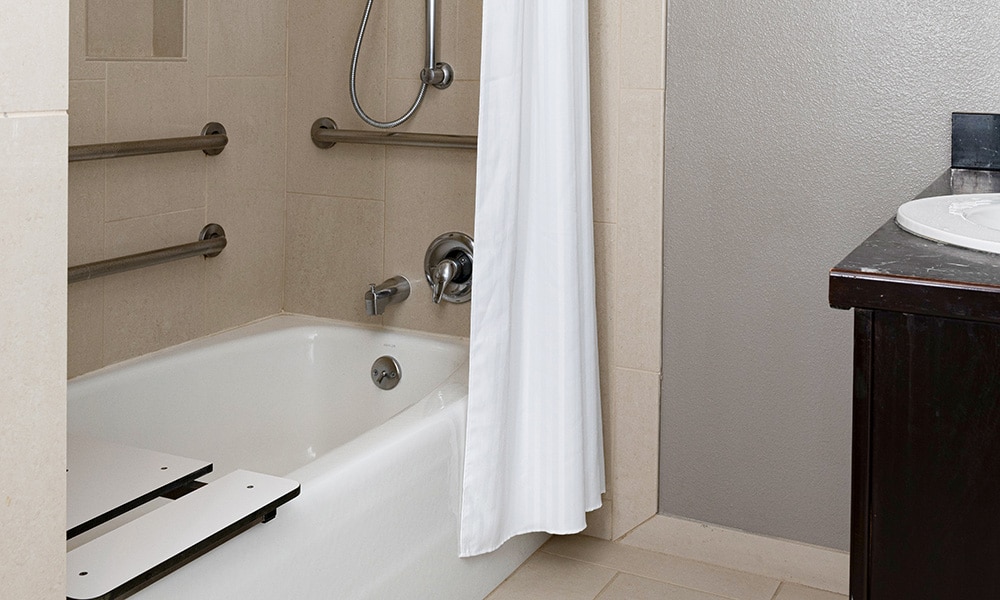 A guest bathroom of a Presidential Reserve suite at Worldmark Anaheim.
