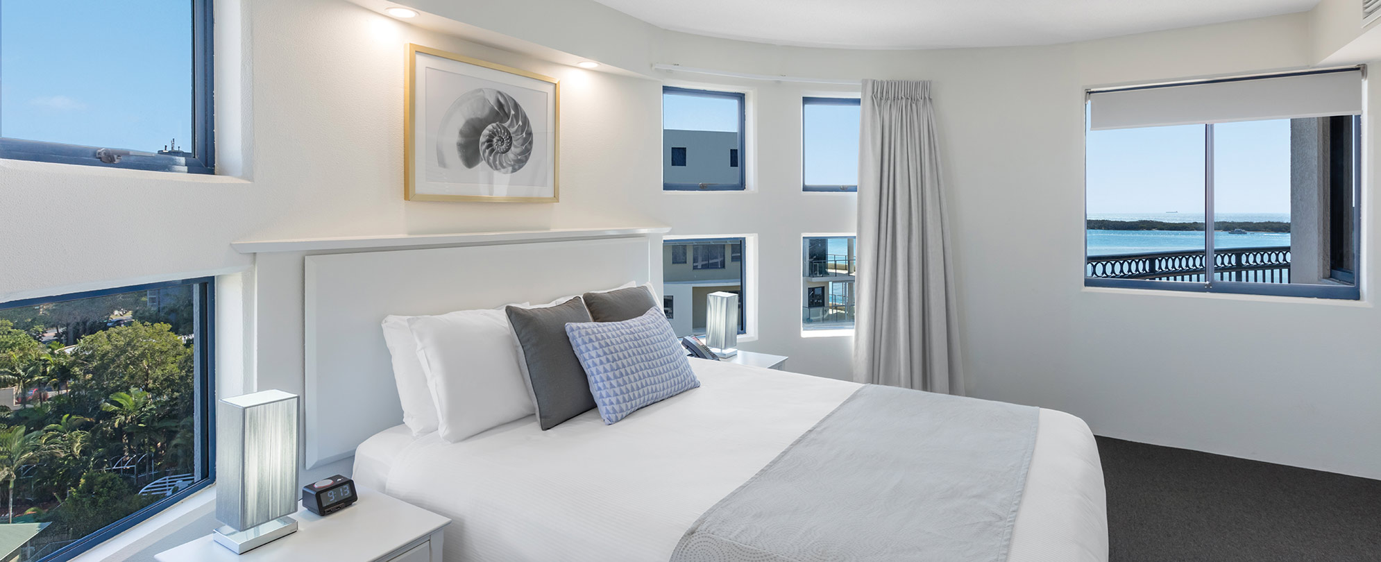 The master bedroom in a 1-bedroom suite at Club Wyndham Golden Beach.