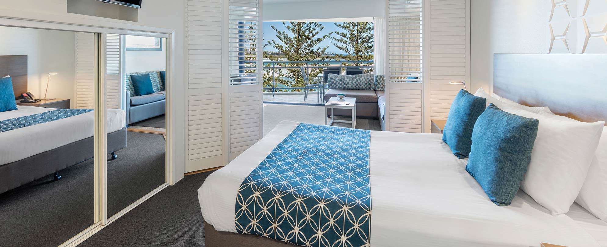 The master bedroom in a 2-bedroom suite at Club Wyndham Golden Beach.
