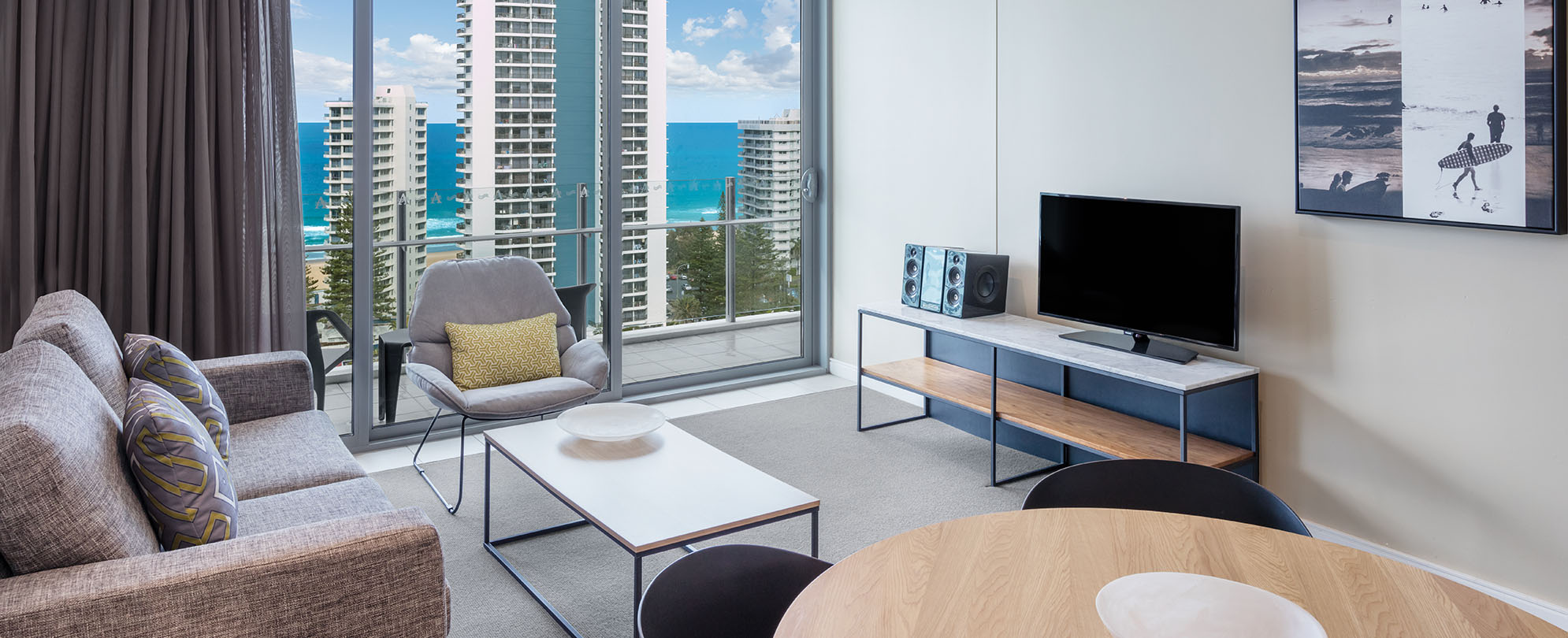The living room of a 1-bedroom suite at Club Wyndham Surfers Paradise.