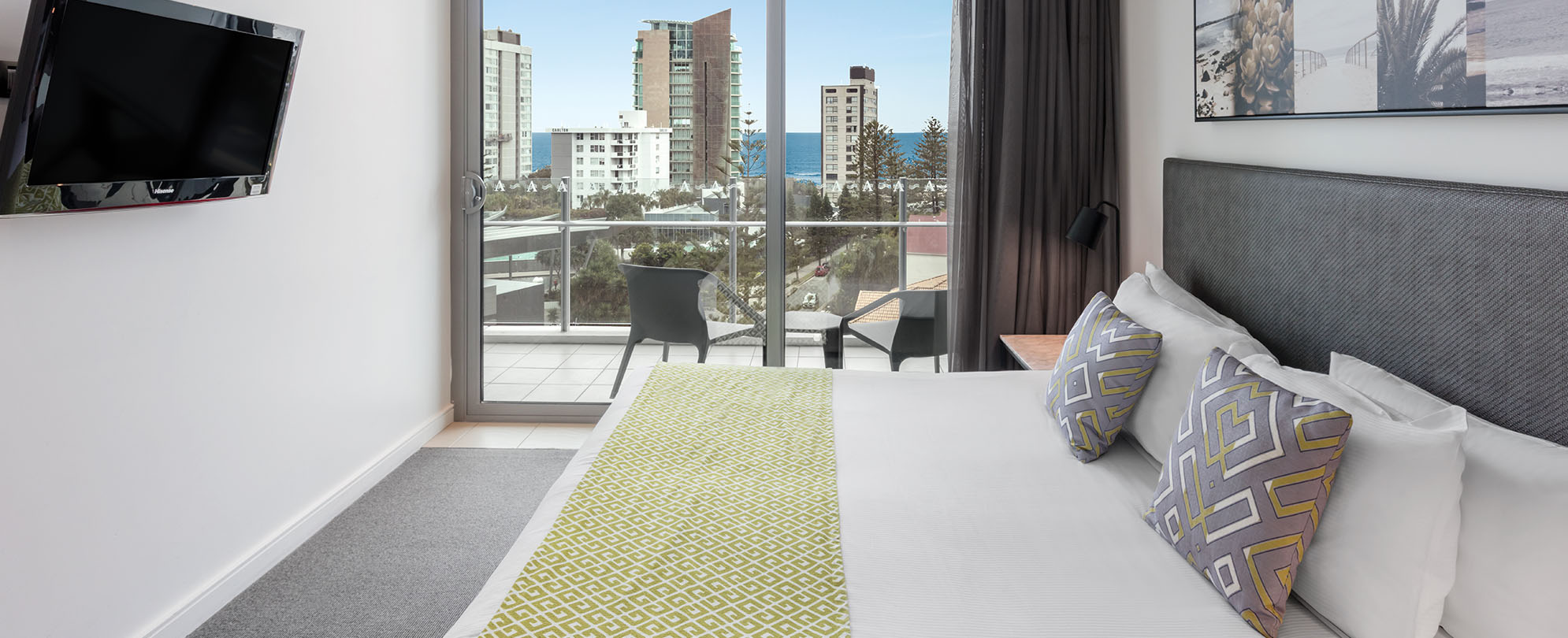 The master bedroom of a 2-bedroom suite at Club Wyndham Surfers Paradise.