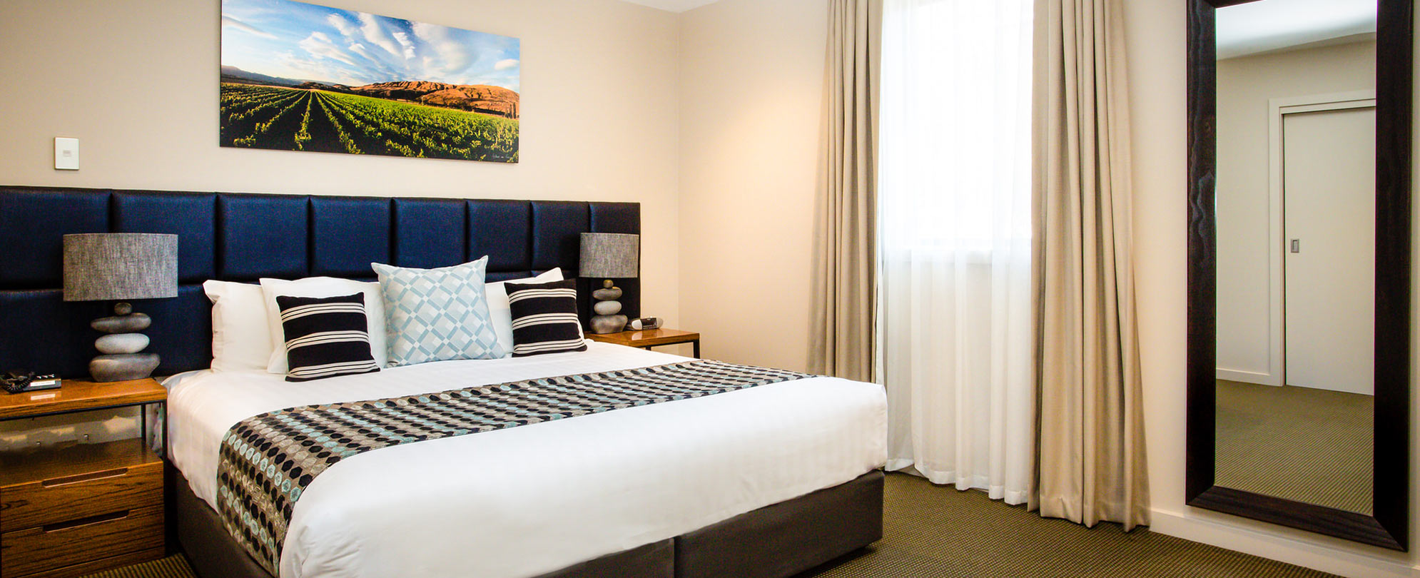 The master bedroom of the standard suite at Club Wyndham Wanaka.