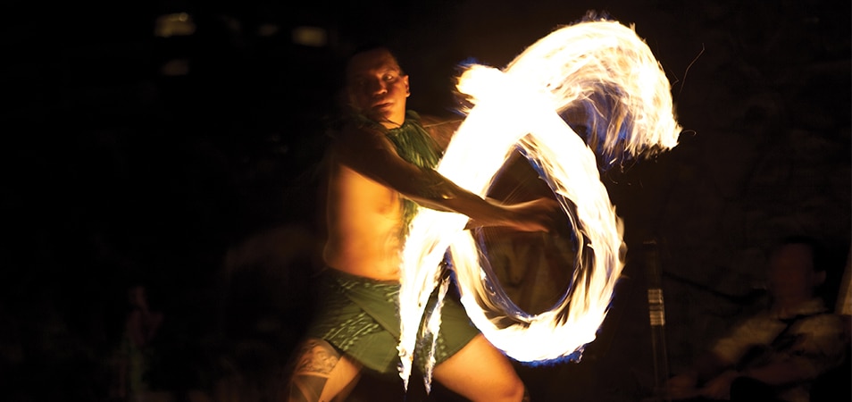 A Poi performance with fire at the Maui Old Lahaina Luau.