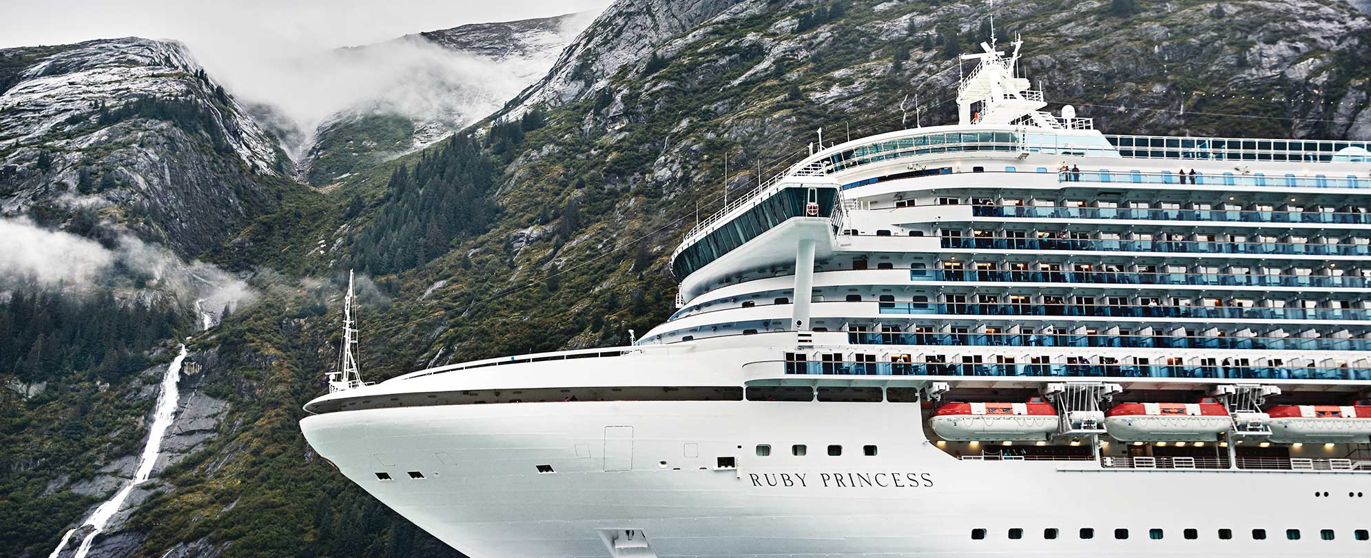 The Ruby Princess cruise ship sailing through Alaska.
