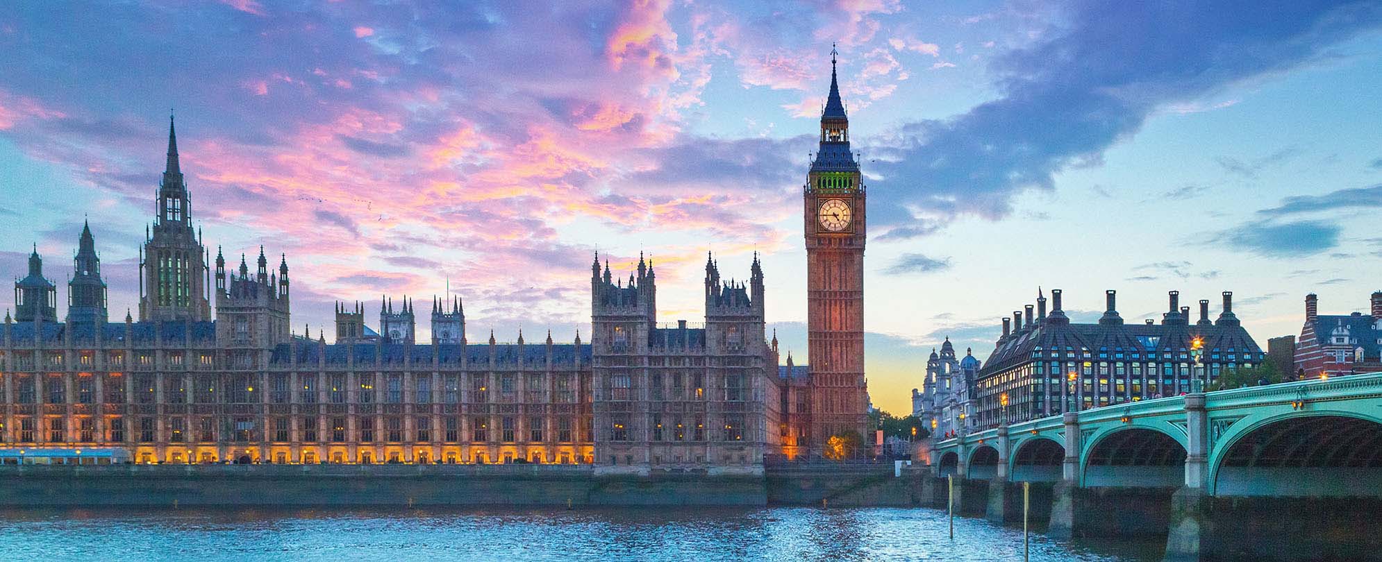 Big Ben and the Palace of Westminster at sunset in London